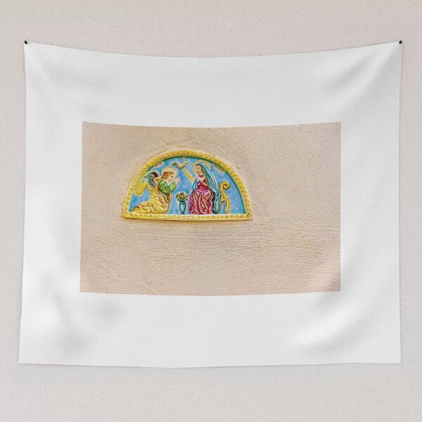 Item preview, Colorful Ceramic Annunciation Plaque of Virgin Mary and Angel Mounted on Textured Wall designed and sold by Nmallia.