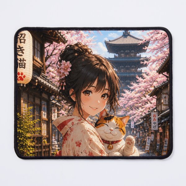 Item preview, Anime Japanese Kimono Girl with Maneki Neko Cat - Sakura Anime Japan designed and sold by CzipipitoStudio.