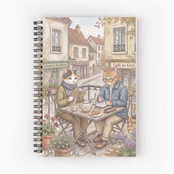 Item preview, Watercolor illustration of cats reading and drawing in a Parisian cafe designed and sold by TheCoolCatsMx.