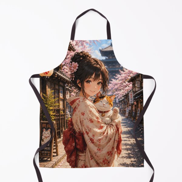 Item preview, Anime Japanese Kimono Girl with Maneki Neko Cat - Sakura Anime Japan designed and sold by CzipipitoStudio.