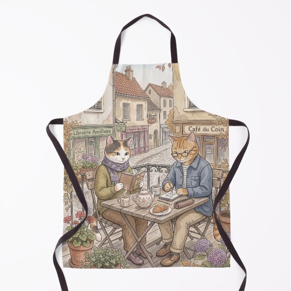 Item preview, Watercolor illustration of cats reading and drawing in a Parisian cafe designed and sold by TheCoolCatsMx.