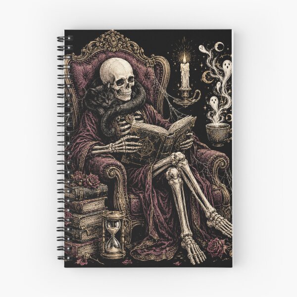 Item preview, Skeleton Reading with Black Cat Funny Halloween designed and sold by will freed18.