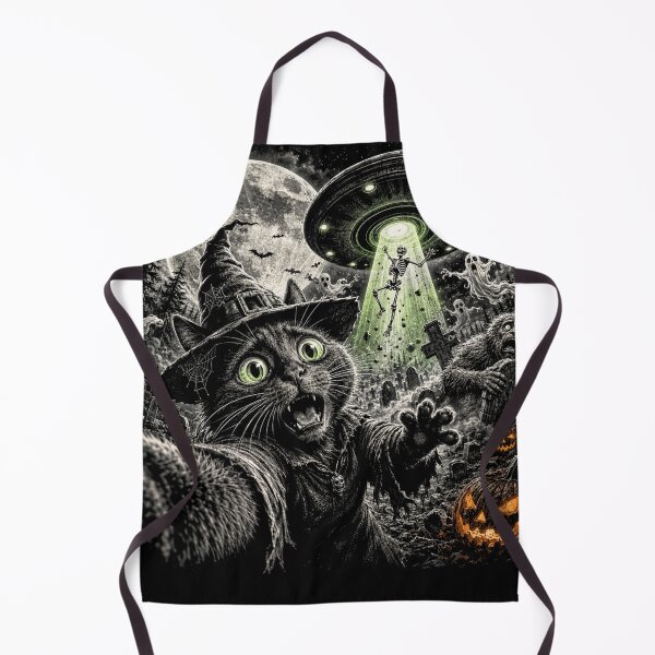 Item preview, Cat Selfie with Bigfoot Skeleton Alien UFO Funny Halloween designed and sold by will freed18.