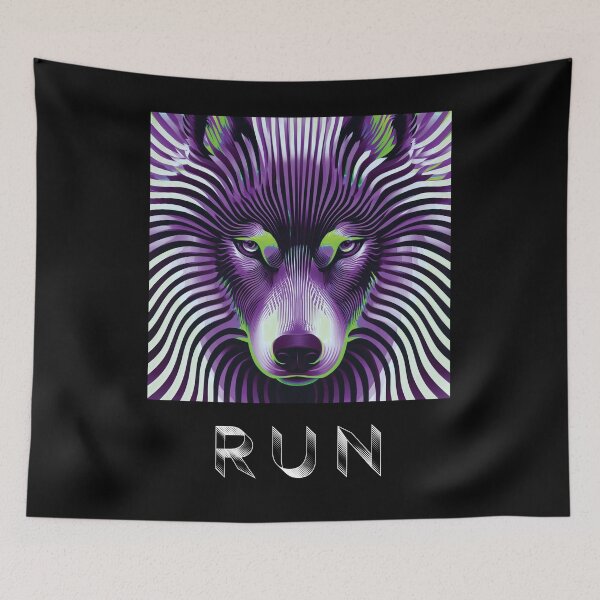 Item preview, THE FOOL — RUN Wolf Pack Optical Illusion Art | Psychedelic Festival Alternative in Purple & Green designed and sold by ✨nightvrld.