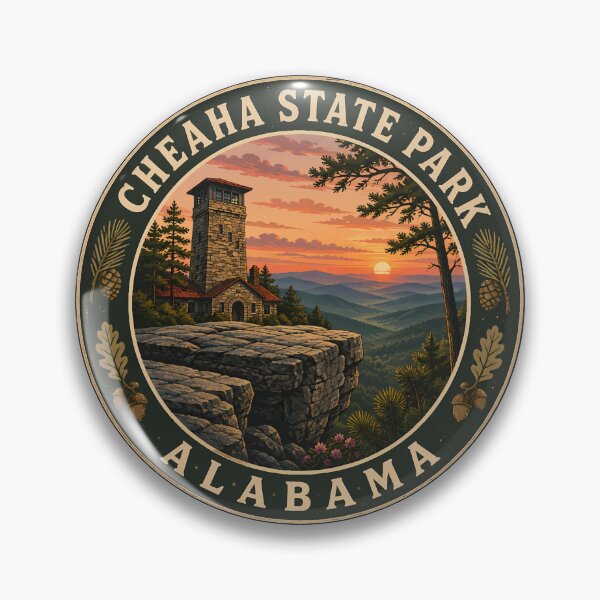 Item preview, Cheaha State Park Alabama Illustration Travel Art Badge designed and sold by KrisSidDesigns.