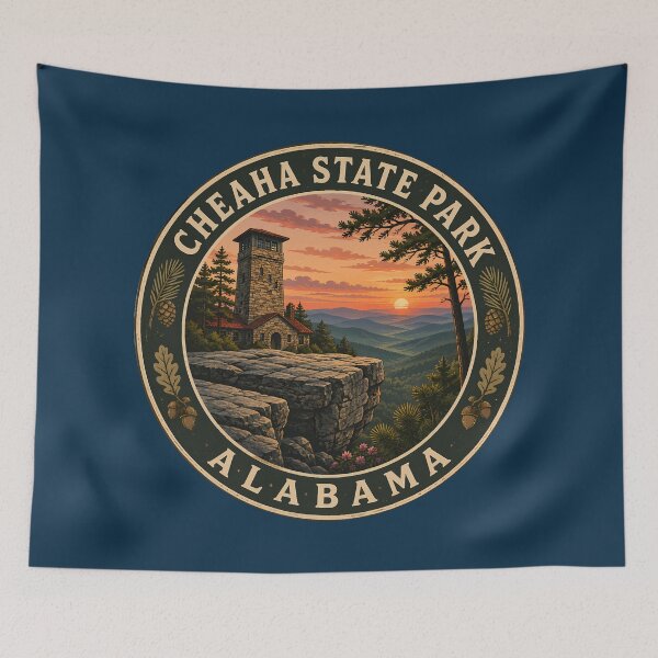 Item preview, Cheaha State Park Alabama Illustration Travel Art Badge designed and sold by KrisSidDesigns.
