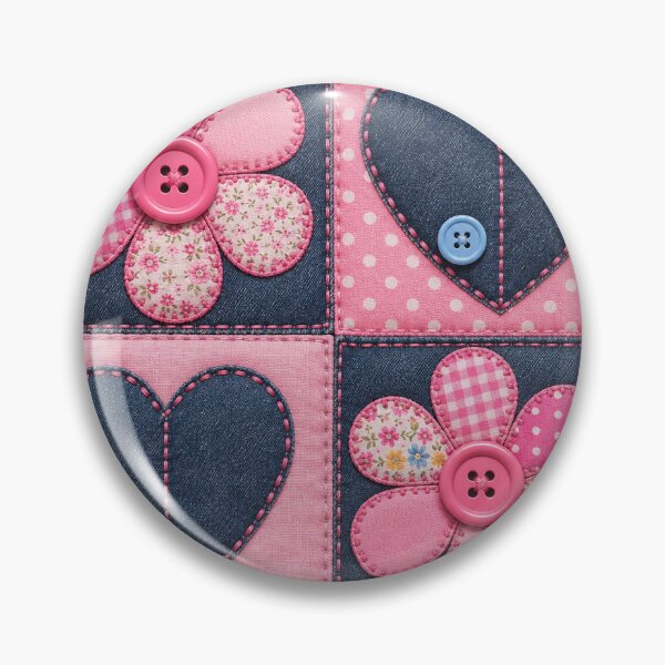 Item preview, Pink Denim Patchwork Hearts & Flowers designed and sold by LunaEstelar.