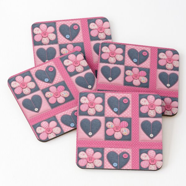 Item preview, Pink Denim Patchwork Hearts & Flowers designed and sold by LunaEstelar.