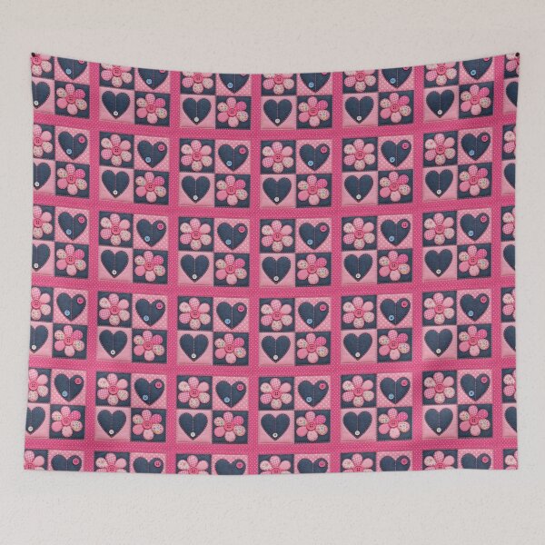 Item preview, Pink Denim Patchwork Hearts & Flowers designed and sold by LunaEstelar.
