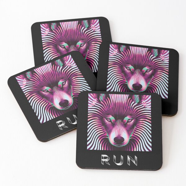 Item preview, SLOWBURN — RUN Wolf Pack Optical Illusion Art | Neon Optical Illusion Alternative in Magenta & Mint designed and sold by ✨nightvrld.