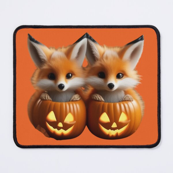 Item preview, Two Cute Foxes Sitting in Halloween Pumpkins designed and sold by LenNo9881.