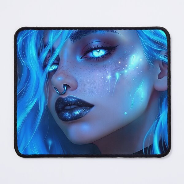 Item preview, Electric Blue Neon Celestial Cyberpunk Girl Art designed and sold by abanoubnabil.