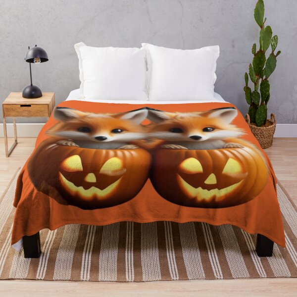 Item preview, Two Cute Foxes Sitting in Halloween Pumpkins designed and sold by LenNo9881.