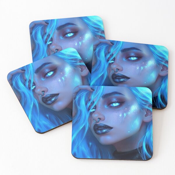 Item preview, Electric Blue Neon Celestial Cyberpunk Girl Art designed and sold by abanoubnabil.
