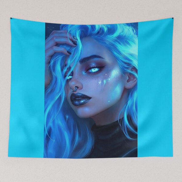 Item preview, Electric Blue Neon Celestial Cyberpunk Girl Art designed and sold by abanoubnabil.
