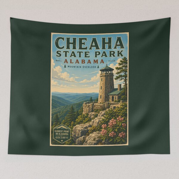 Item preview, Cheaha State Park Alabama Illustration Travel Art Vintage designed and sold by KrisSidDesigns.