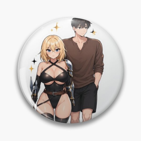 Item preview, Fantasy Anime Duo Sticker – Strong Warrior Girl & Calm Male Character, Aesthetic Manga Couple Art designed and sold by MeowLoka ⭐⭐⭐⭐.