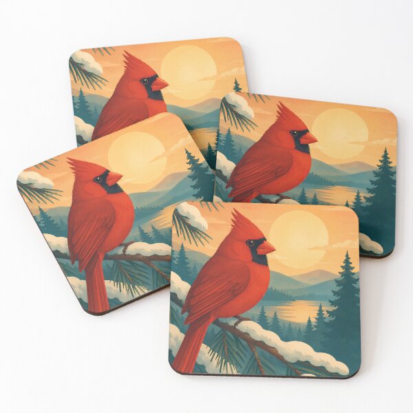 Item preview, Northern Cardinal Winter Sunset - Red Bird Birdwatching Art designed and sold by Neurospicy Trolls.