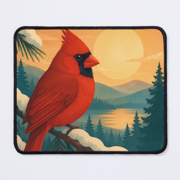 Item preview, Northern Cardinal Winter Sunset - Red Bird Birdwatching Art designed and sold by Neurospicy Trolls.