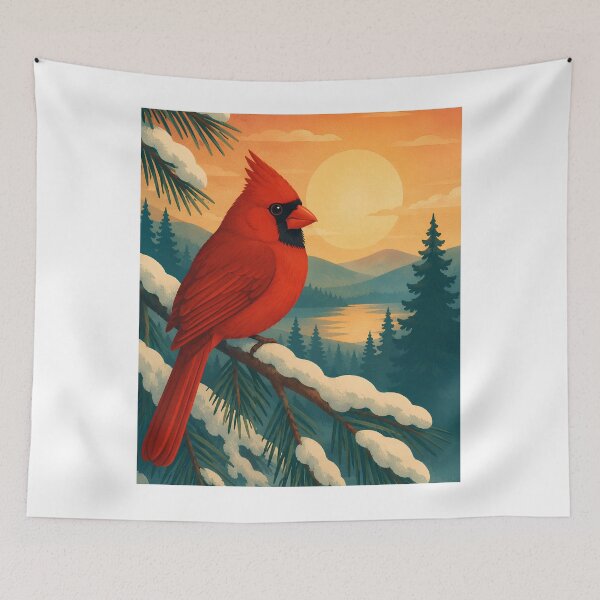 Item preview, Northern Cardinal Winter Sunset - Red Bird Birdwatching Art designed and sold by Neurospicy Trolls.