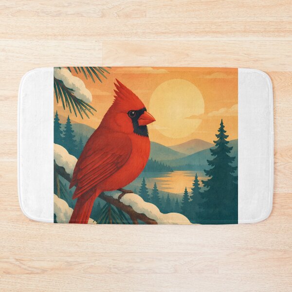 Item preview, Northern Cardinal Winter Sunset - Red Bird Birdwatching Art designed and sold by Neurospicy Trolls.