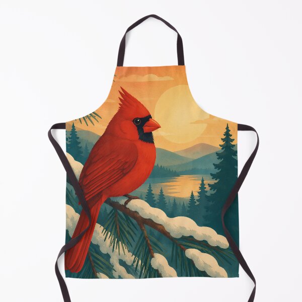 Item preview, Northern Cardinal Winter Sunset - Red Bird Birdwatching Art designed and sold by Neurospicy Trolls.