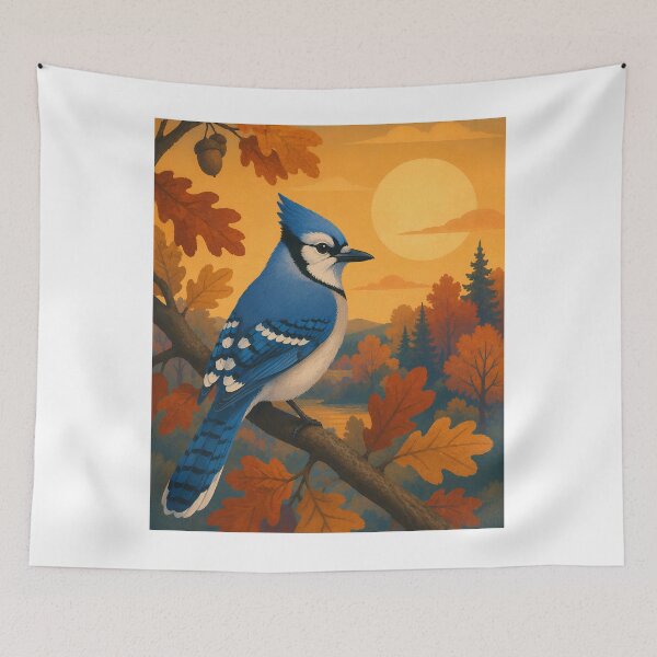 Item preview, Blue Jay in Autumn - Fall Oak Leaves Birdwatching Art designed and sold by Neurospicy Trolls.