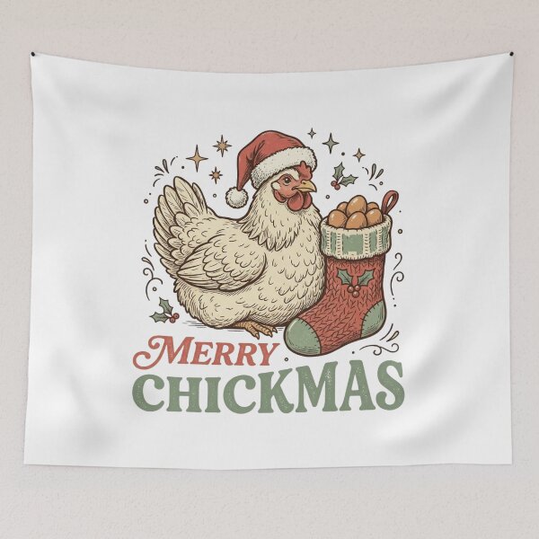 Item preview, Merry Chickmas Santa Hat Hen with Farm Fresh Eggs Stocking Christmas designed and sold by raedattia.