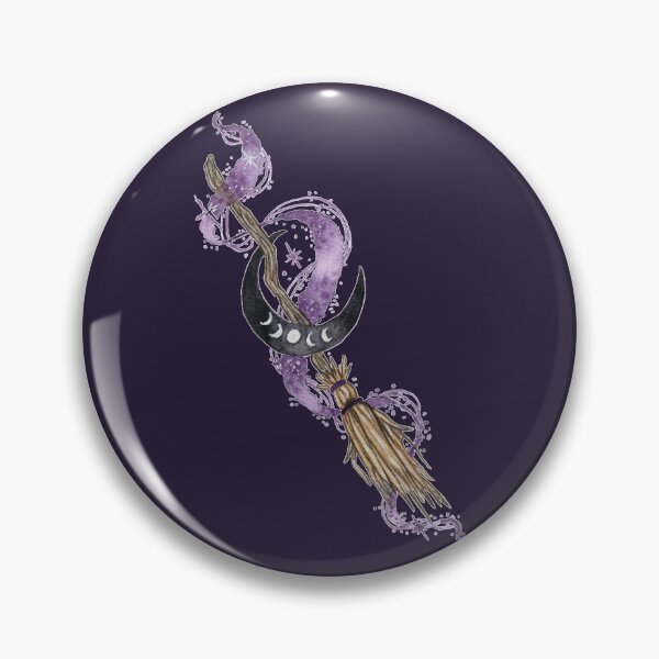 Item preview, Witch Besom Broom Crescent Moon Magic Watercolor designed and sold by esmavart.