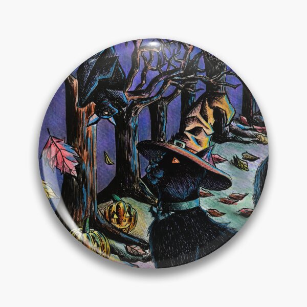 Item preview, Black Cat in a Haunted Pumpkin Forest designed and sold by ivelinaart.