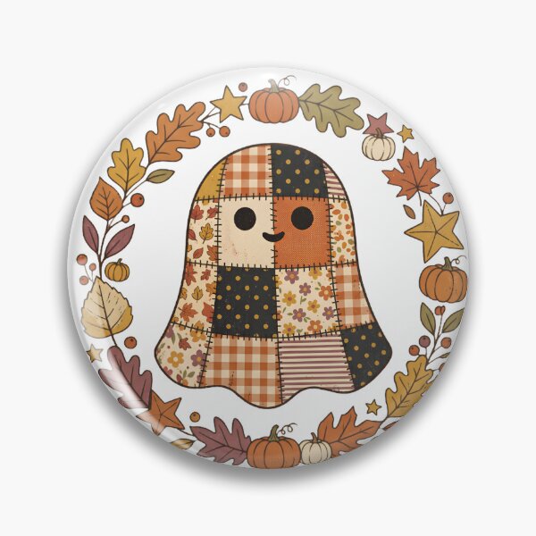 Item preview, Cozy Patchwork Autumn Ghost in Fall Wreath designed and sold by abdelski.