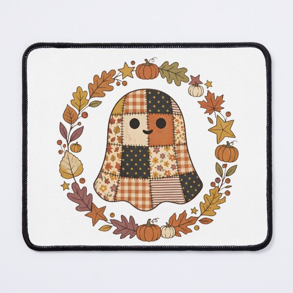 Item preview, Cozy Patchwork Autumn Ghost in Fall Wreath designed and sold by abdelski.