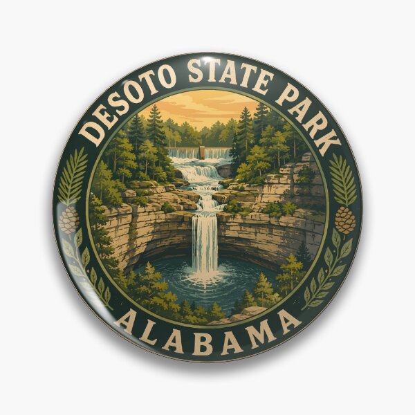 Item preview, DeSoto State Park Alabama Illustration Travel Art Badge designed and sold by KrisSidDesigns.