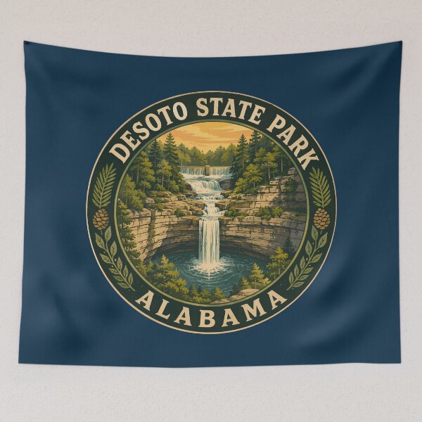 Item preview, DeSoto State Park Alabama Illustration Travel Art Badge designed and sold by KrisSidDesigns.