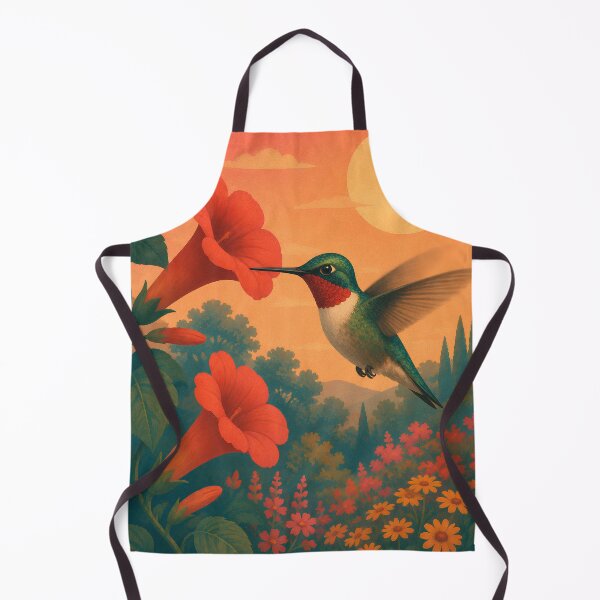 Item preview, Ruby-Throated Hummingbird and Trumpet Flower - Sunset Garden Bird Art designed and sold by Neurospicy Trolls.