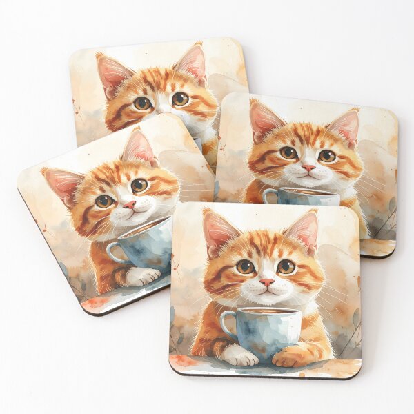 Item preview, Cozy Cat Holding Warm Coffee Mug Watercolor designed and sold by BetweenForms.