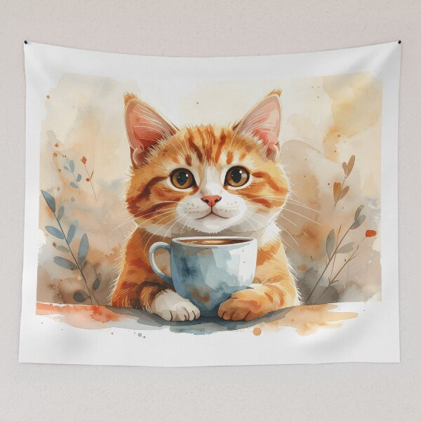 Item preview, Cozy Cat Holding Warm Coffee Mug Watercolor designed and sold by BetweenForms.