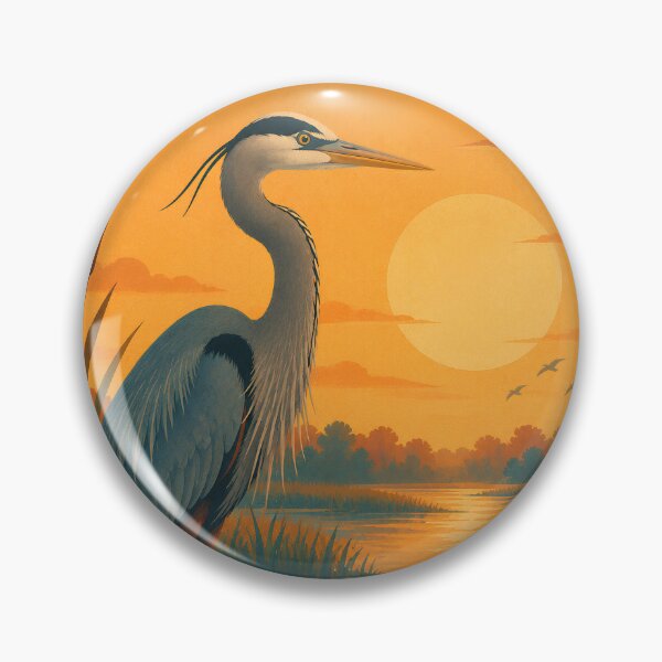 Item preview, Great Blue Heron at Sunset - Wetland Wading Bird Art designed and sold by Neurospicy Trolls.