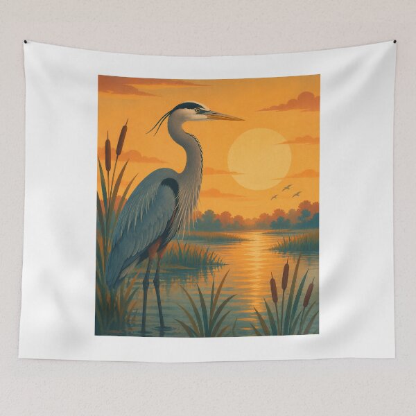 Item preview, Great Blue Heron at Sunset - Wetland Wading Bird Art designed and sold by Neurospicy Trolls.