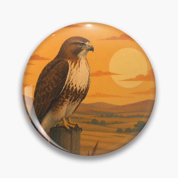 Item preview, Red-Tailed Hawk on Fence Post - Sunset Prairie Raptor Art designed and sold by Neurospicy Trolls.