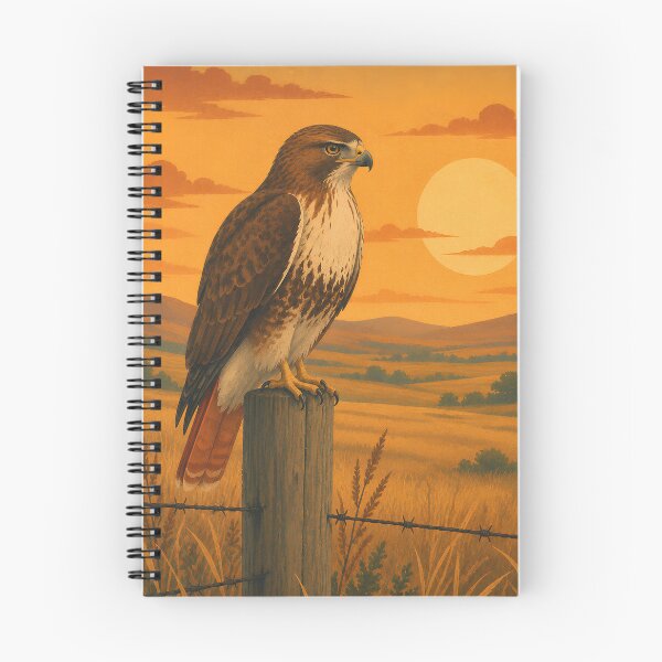 Item preview, Red-Tailed Hawk on Fence Post - Sunset Prairie Raptor Art designed and sold by Neurospicy Trolls.