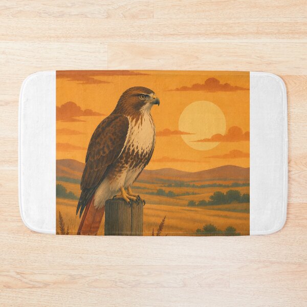 Item preview, Red-Tailed Hawk on Fence Post - Sunset Prairie Raptor Art designed and sold by Neurospicy Trolls.