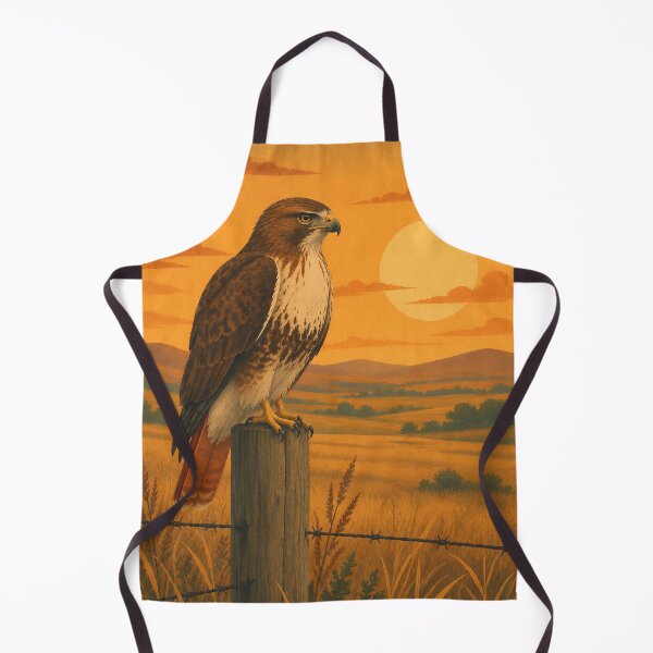 Item preview, Red-Tailed Hawk on Fence Post - Sunset Prairie Raptor Art designed and sold by Neurospicy Trolls.