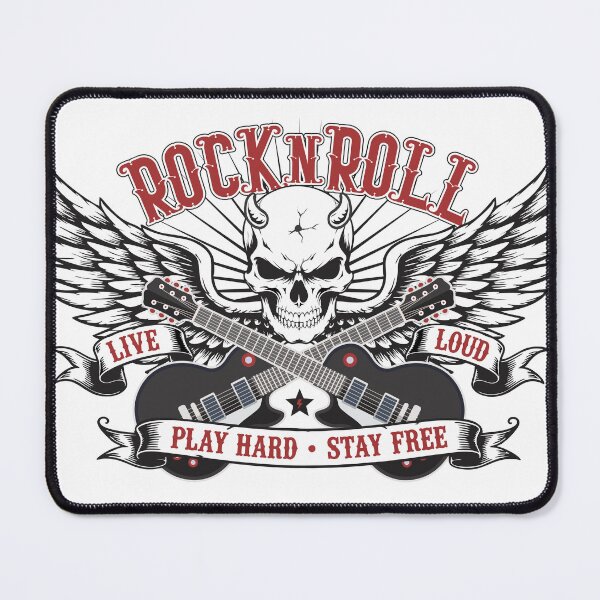 Item preview, Rock and Roll Skull with Wings, Crossed Guitars and Vintage Banner designed and sold by JrNergal.