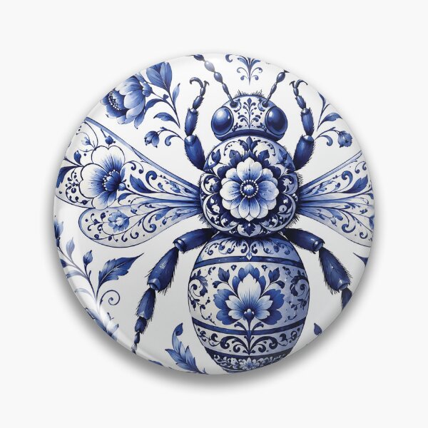 Item preview, Blue and White Floral Bee – Elegant Porcelain Inspired Bumblebee Illustration, Cobalt Botanical Insect Art, Vintage Folk Flowers & Nature Lover Design designed and sold by Gold Turtle  Lina.