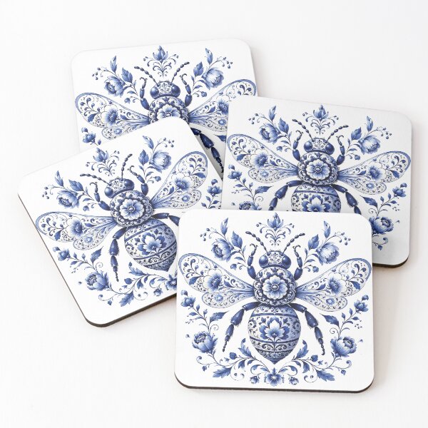 Item preview, Blue and White Floral Bee – Elegant Porcelain Inspired Bumblebee Illustration, Cobalt Botanical Insect Art, Vintage Folk Flowers & Nature Lover Design designed and sold by Gold Turtle  Lina.