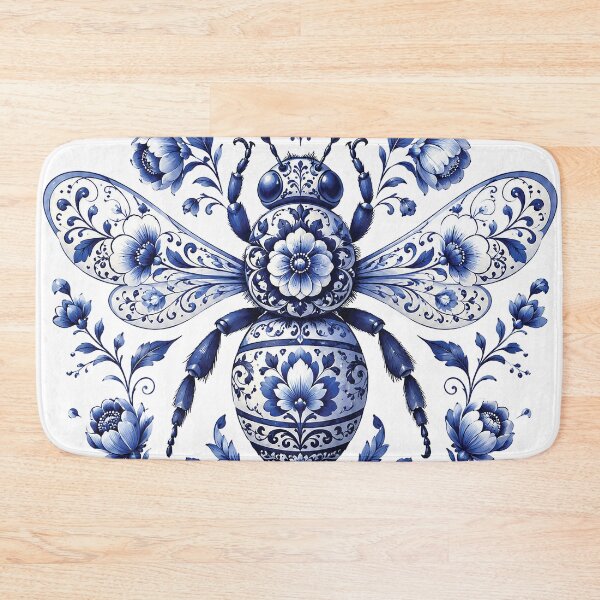 Item preview, Blue and White Floral Bee – Elegant Porcelain Inspired Bumblebee Illustration, Cobalt Botanical Insect Art, Vintage Folk Flowers & Nature Lover Design designed and sold by Gold Turtle  Lina.