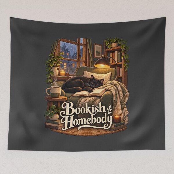 Item preview, Bookish Homebody — Black Cat Reading designed and sold by QuietNovaShop.