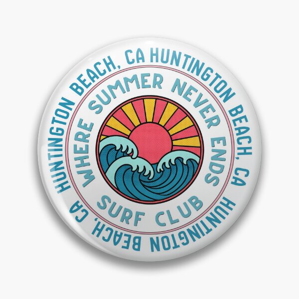Item preview, Huntington Beach CA Surf Club Retro Sunset Wave Badge Design designed and sold by DonnaRaine.