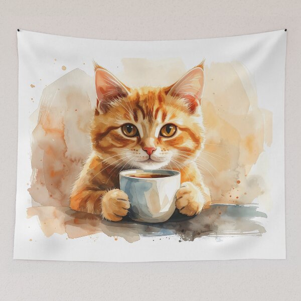 Item preview, Copy of Cozy Cat Holding Warm Coffee Mug Watercolor designed and sold by BetweenForms.